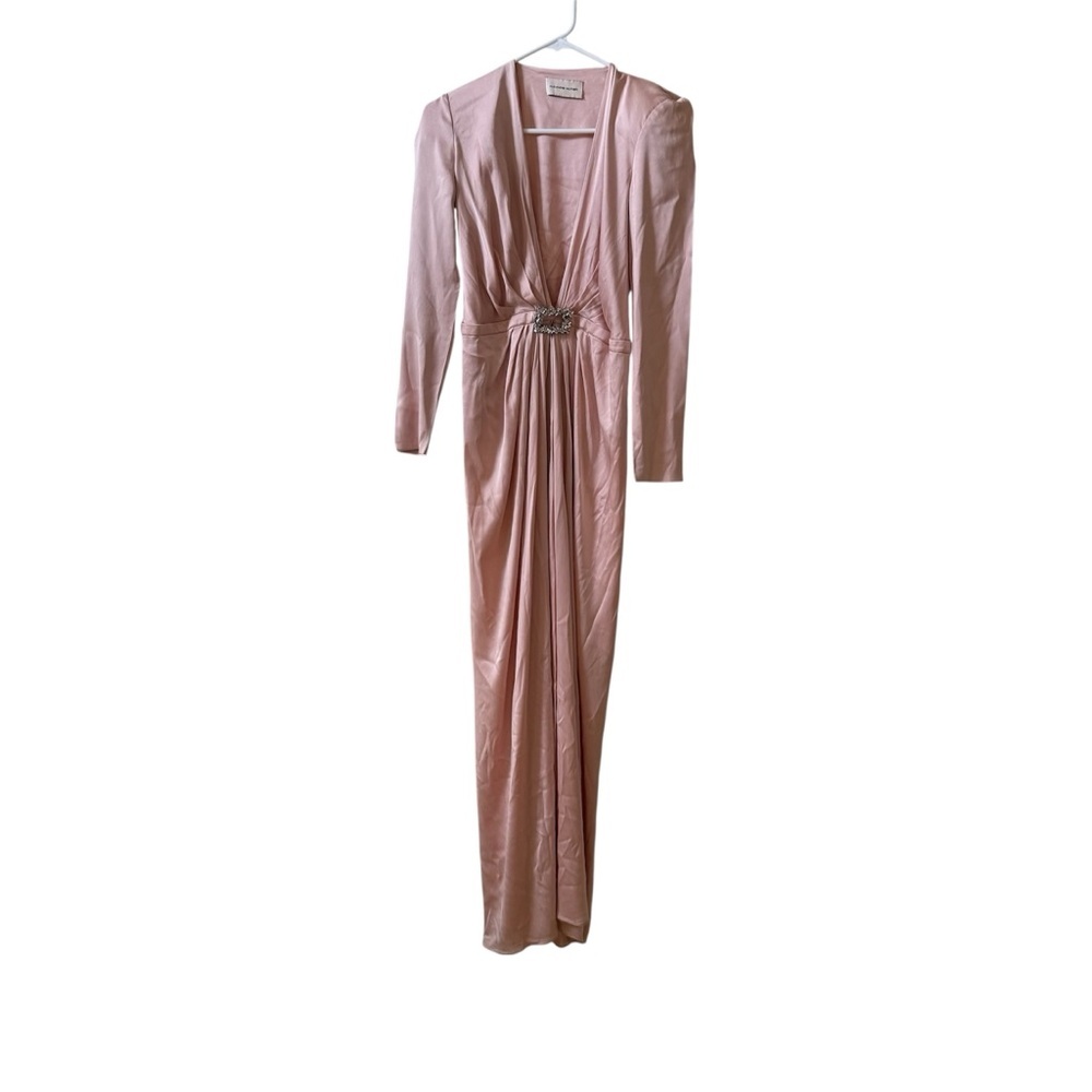 ALEXANDRE VAUTHIER Ruched Crystal Embellished Silk Maxi Dress in Blush Sz 4 US - Picture 4 of 11